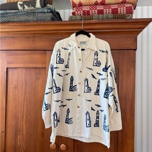 Unique vintage  Cream and Blue Button Down Shirt